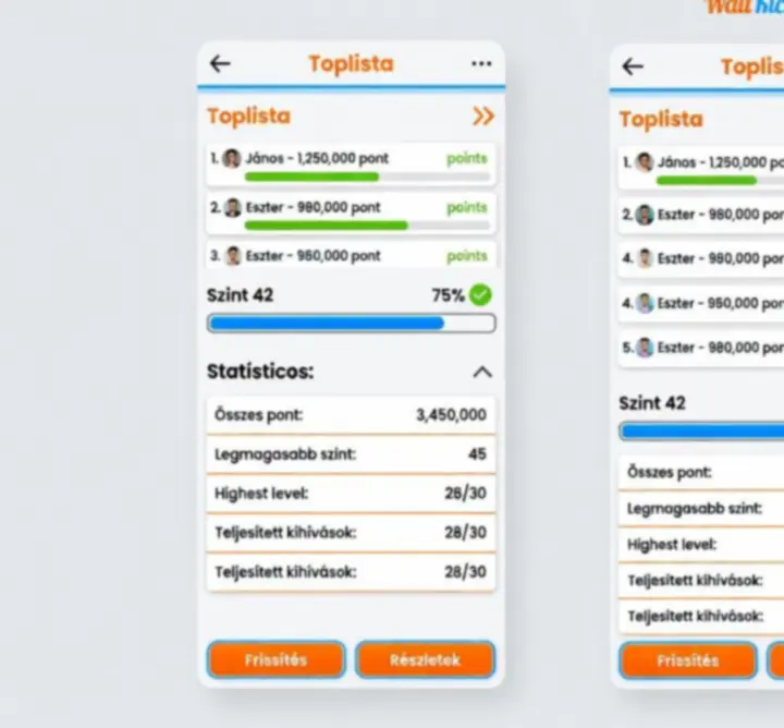 Wall Kickers mobil ranglista és részletes játékstatisztika képernyőképe