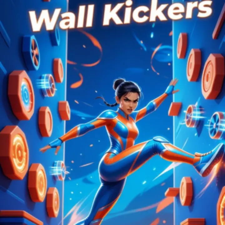 Wall Kickers akciójelenet egy magas, akadályokkal teli pályán